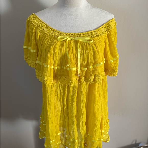 Jen's Pirate Booty Tops - Jen's Pirate Booty Yellow Ruffle Lace Blouse